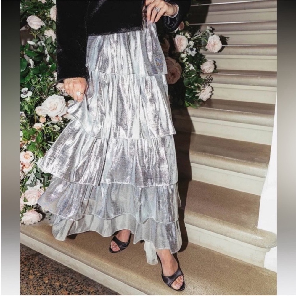 NWT Antonio Melani x Born on Fifth Aurelia Metallic Tiered Ruffle Skirt